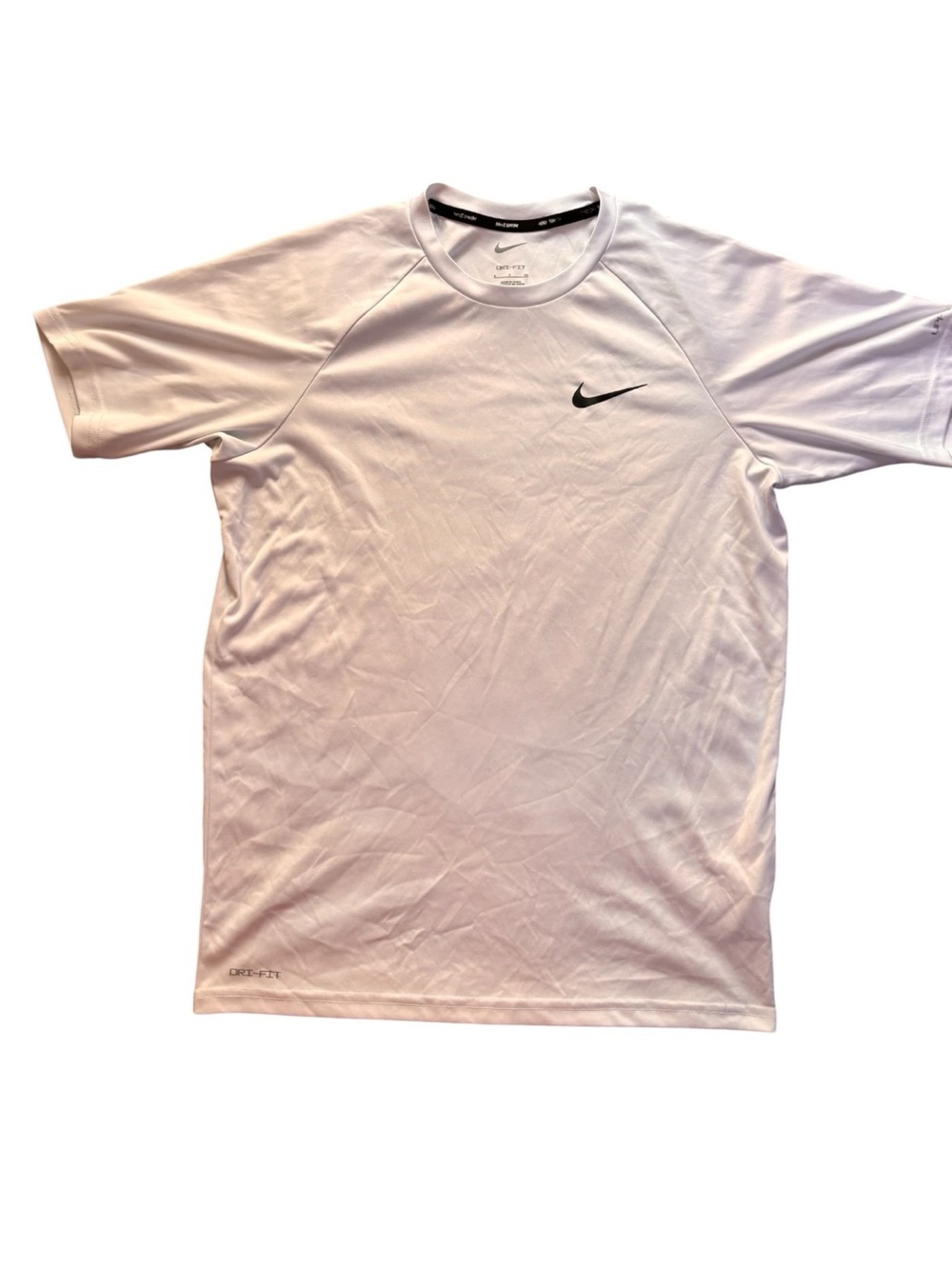 Nike White Short Sleeve Dri-FIT Athletic Tee with Black Swoosh